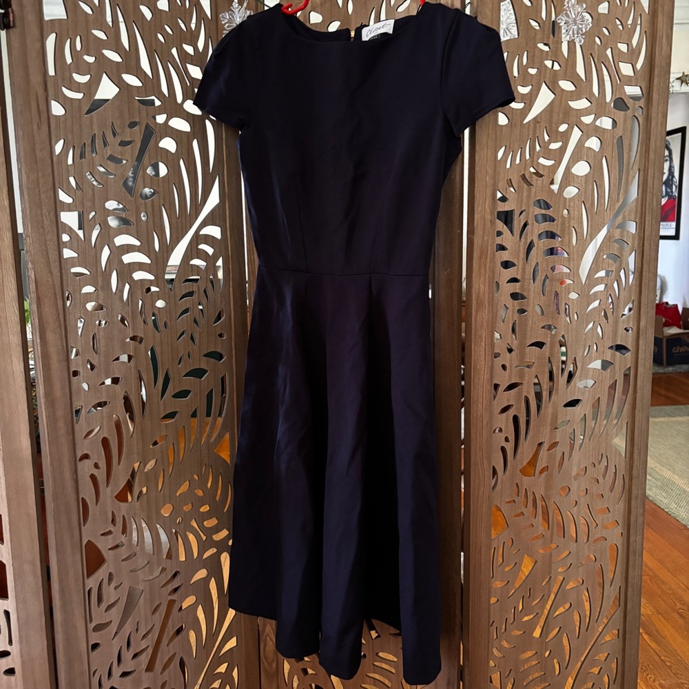 Closet London Navy Short-Sleeve Midi Fit-and-Flare Dress